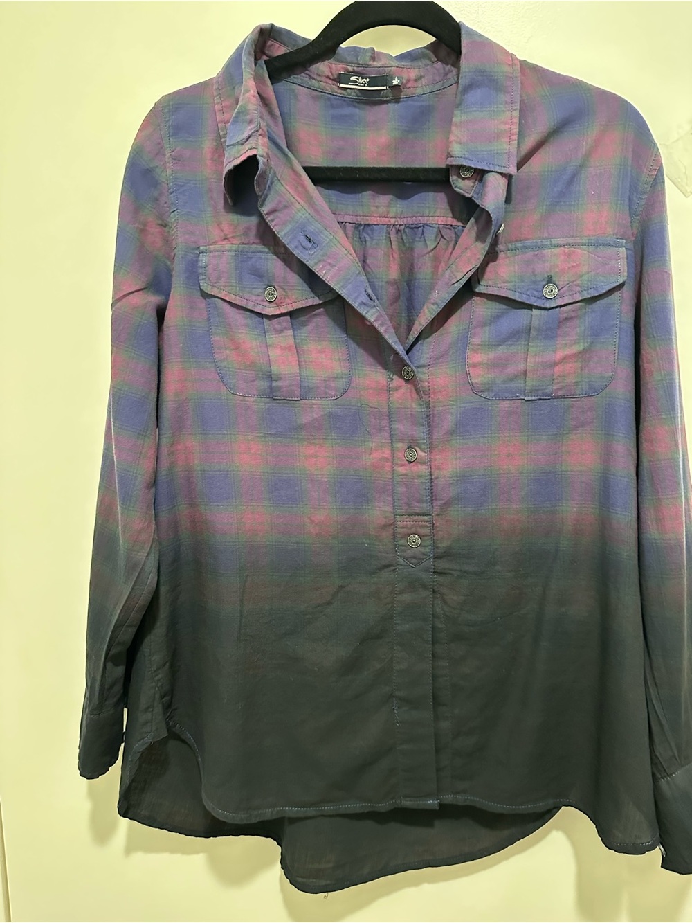 Silver Jeans Purple and Pink Plaid Ombre Button-Down Shirt